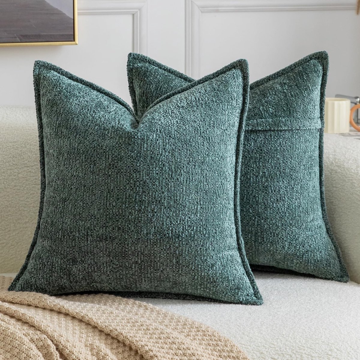 Omgoods - Set van 2 Chenille Kussenhoezen 50 x 50 cm - Turquoise