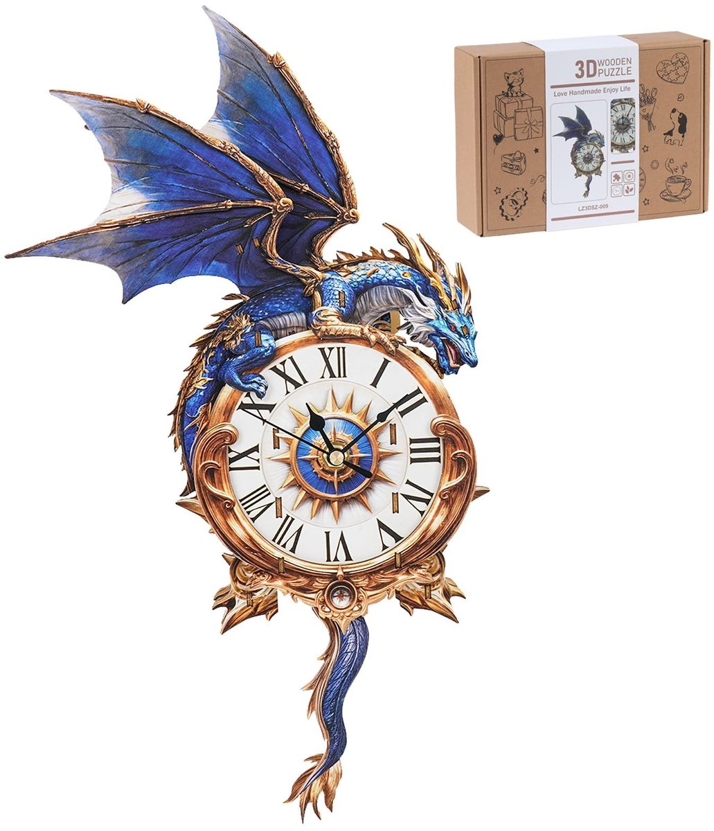 Omgoods - 3D-puzzel met blauwe draak - Houten puzzel voor alle leeftijden