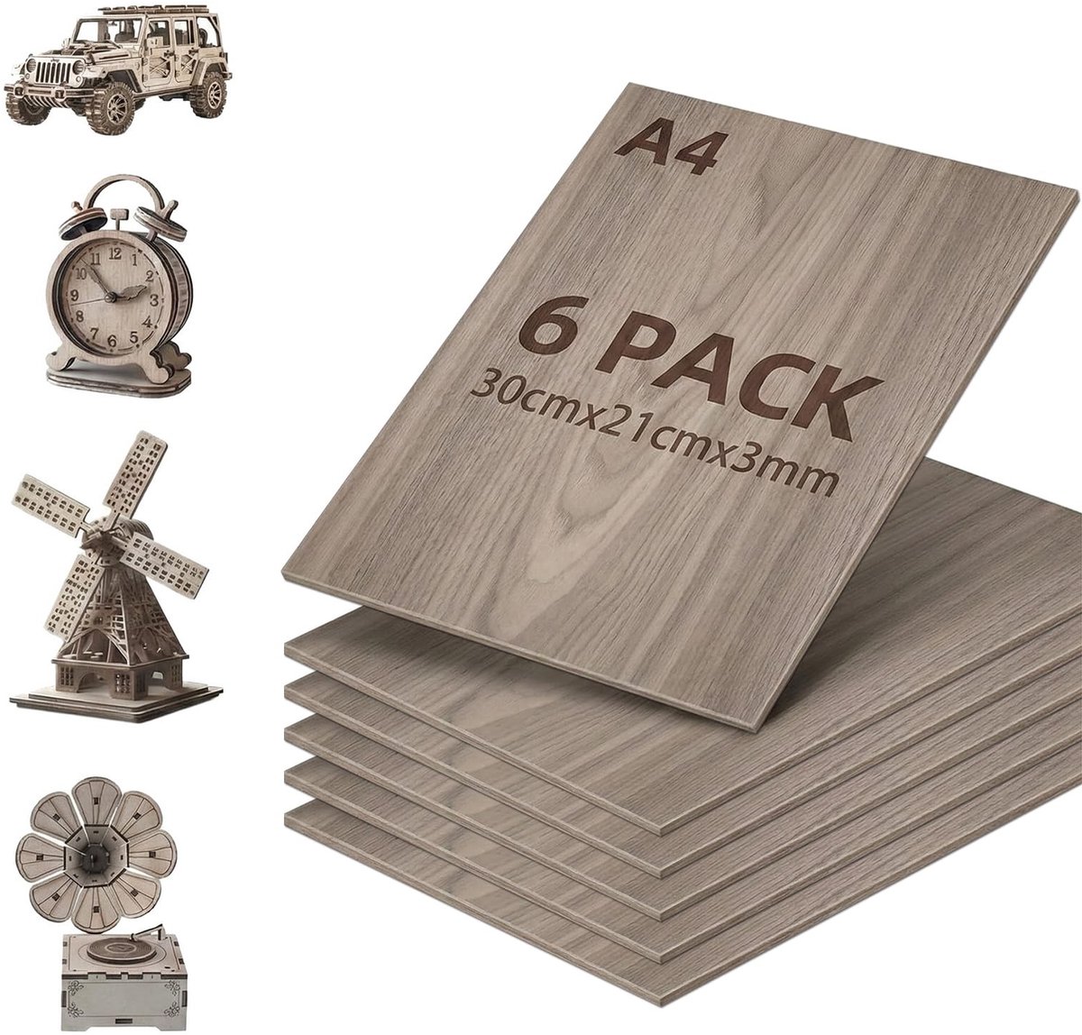 Omgoods - Set van 6 A4 Multiplexplaten - 3 mm voor Laserbewerking en Modelbouw