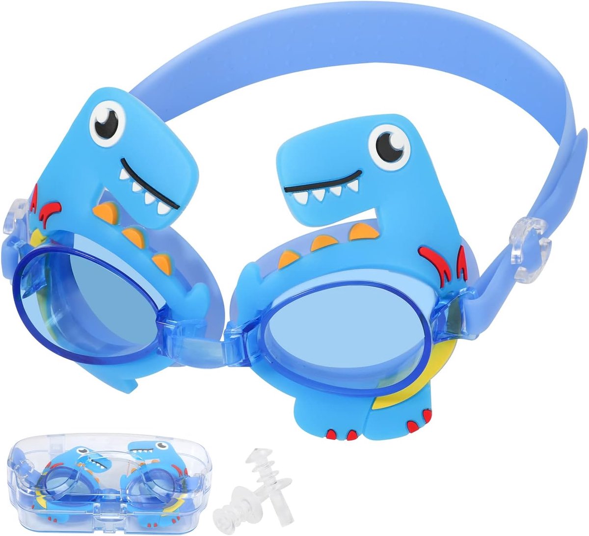 Kinderzwembril met oordopjes voor peuter, kinderen, meisjes, jongens, jeugd (4-14), schattig cartoonstaartontwerp, anti-condens, anti-uv, lekvrij, helder zicht, waterzwembadbril (stijl-3)