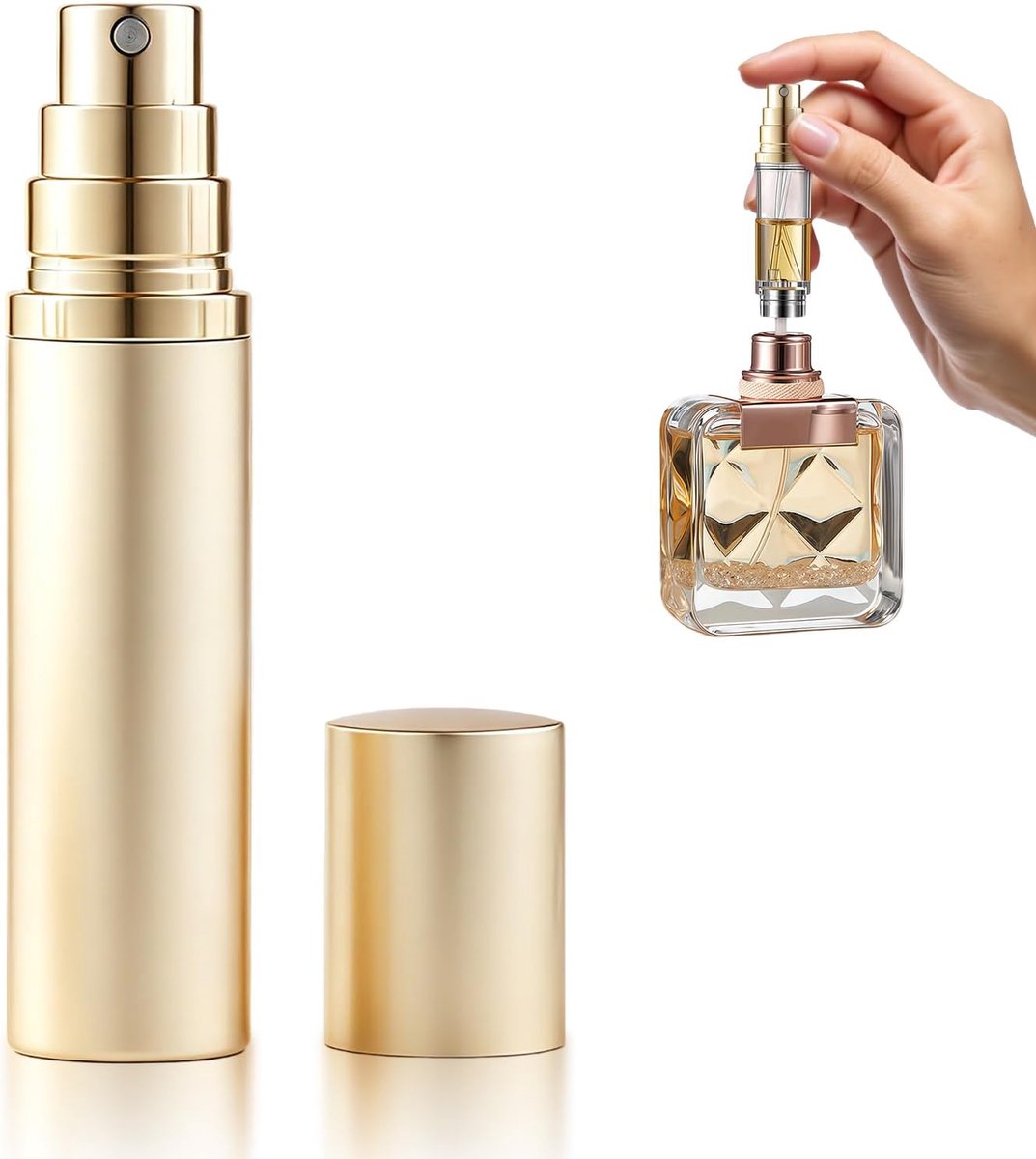 parfumverstuiver, 10 ml, parfumverstuiver voor onderweg, draagbare parfumspuitfles, klein, met aluminium behuizing zonder trechter, voor dames en heren, goud