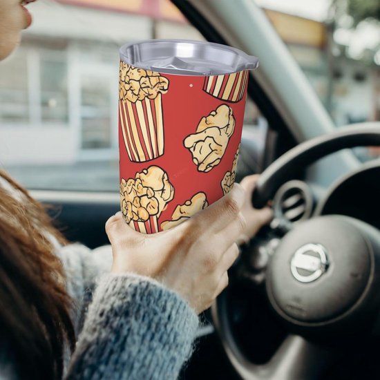 Roestvrijstalen Beker - Geïsoleerde Mok Koffiebeker - Dranken Warm Houden - Dubbelwandige Vacuüm Isolatie - 20 oz - Popcorn Print — afbeelding 5