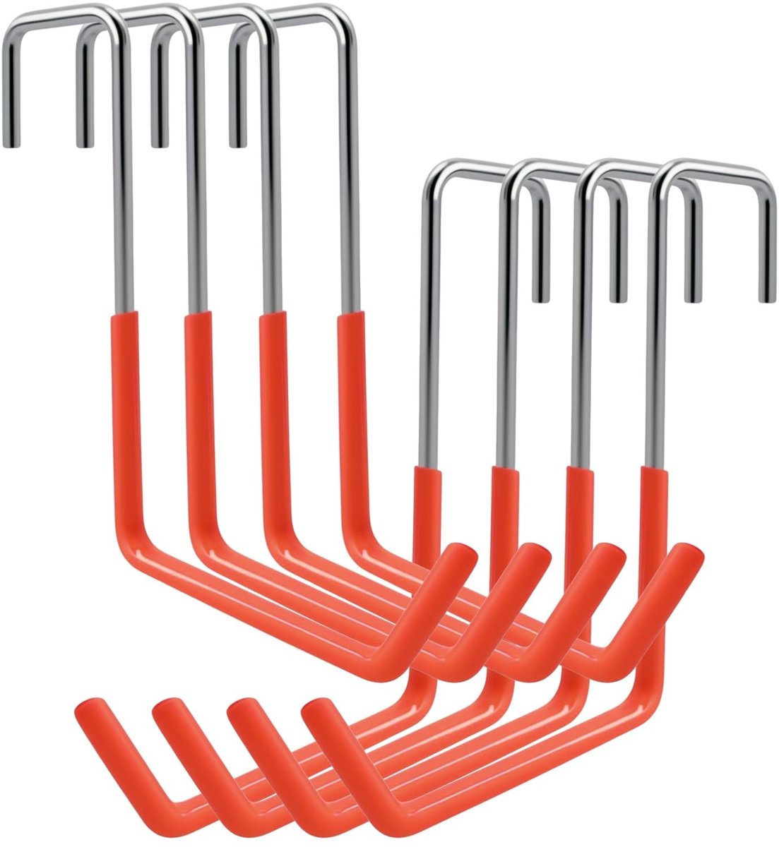 Omgoods - Fietshouder Set - 8 Stuks Zilveren en Oranje Garagehaken voor Fietsen en Tuingereedschap