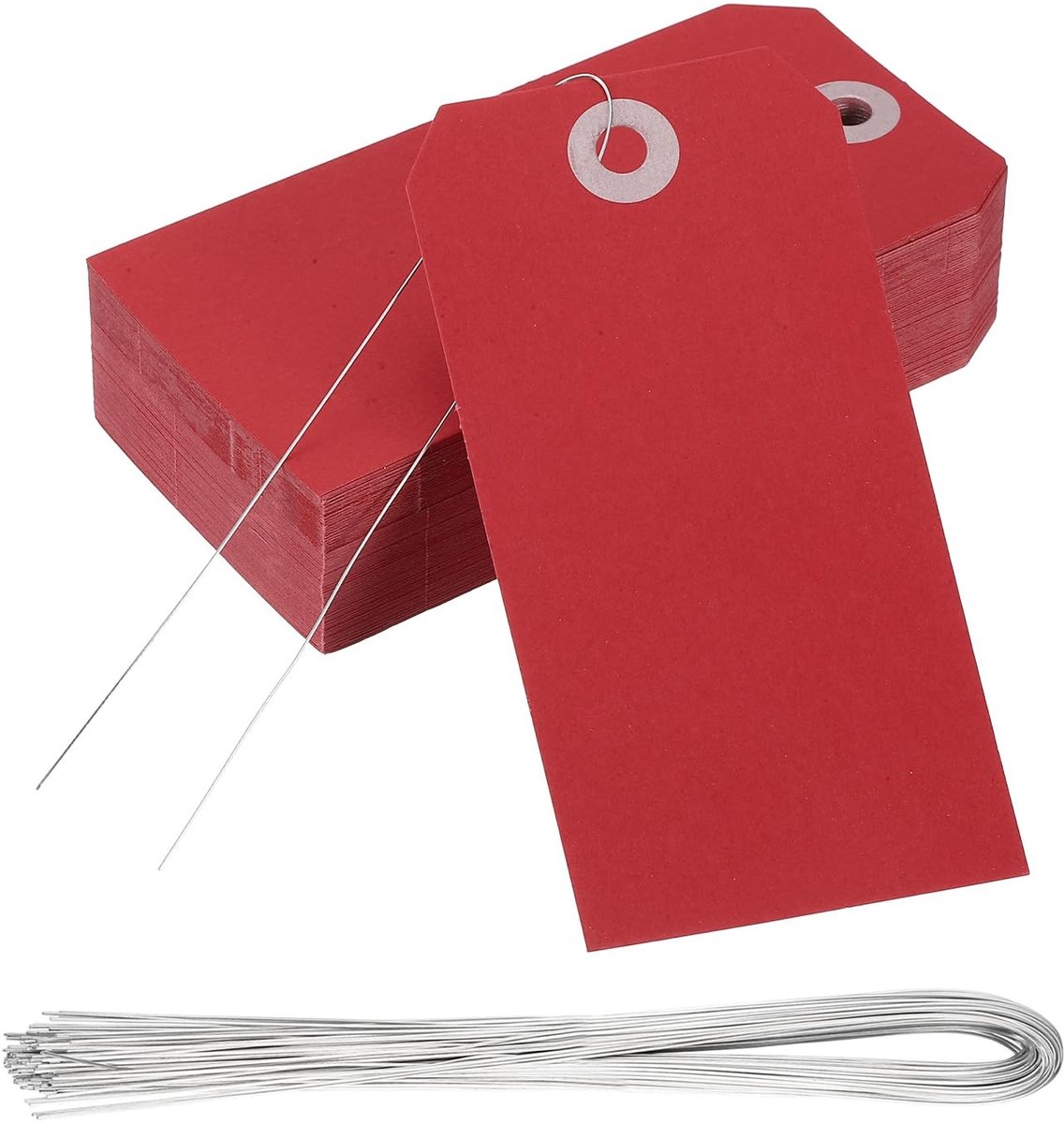 Omgoods - 120 Stuks Manilla Verzendlabels met Draad - Rode Blanco Hang Etiketten