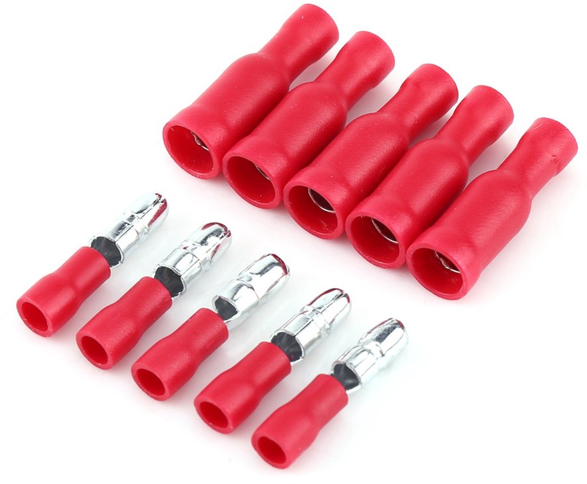 Elektrische connectoren, vrouwelijke en mannelijke geïsoleerde elektrische connector Crimp Bullet Terminal voor 0,5 tot 1,5 mm² (rood)