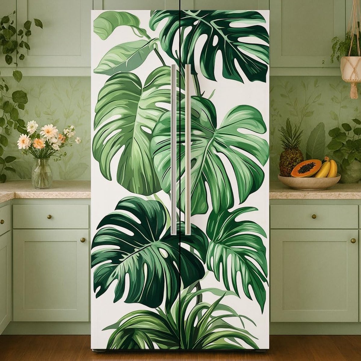 Omgoods - Afneembare Koelkastbekleding Monstera - Vinyl Muurstickers