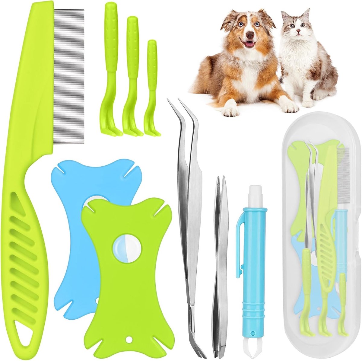 tekenkaart met vergrootglas, set van 6 tekentangenset tekenkaart met vergrootglas met 3 x tekenverwijderaar 1x tekenpincet met veer 1x RVS pincet 1x vergrootglas en kam