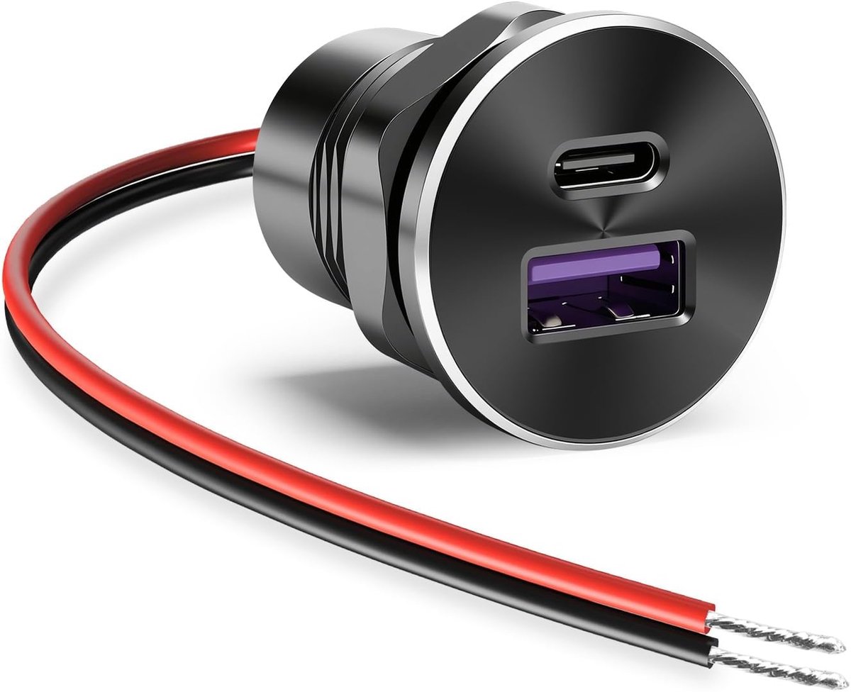 Aluminium Auto USB Socket, 18W QC3.0 & 30W PD Snel Opladen Auto USB Outlet voor 12V/24V RV Camper Boot Truck