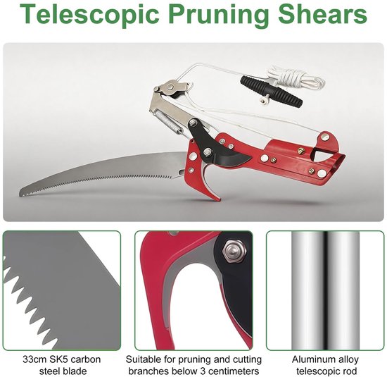 Telescopische boomschaar 2-in-1 met instelbare lengte en takkenzaag voor eenvoudig snoeien, tuinonderhoud en boomverzorging tot 4,3 m — afbeelding 2