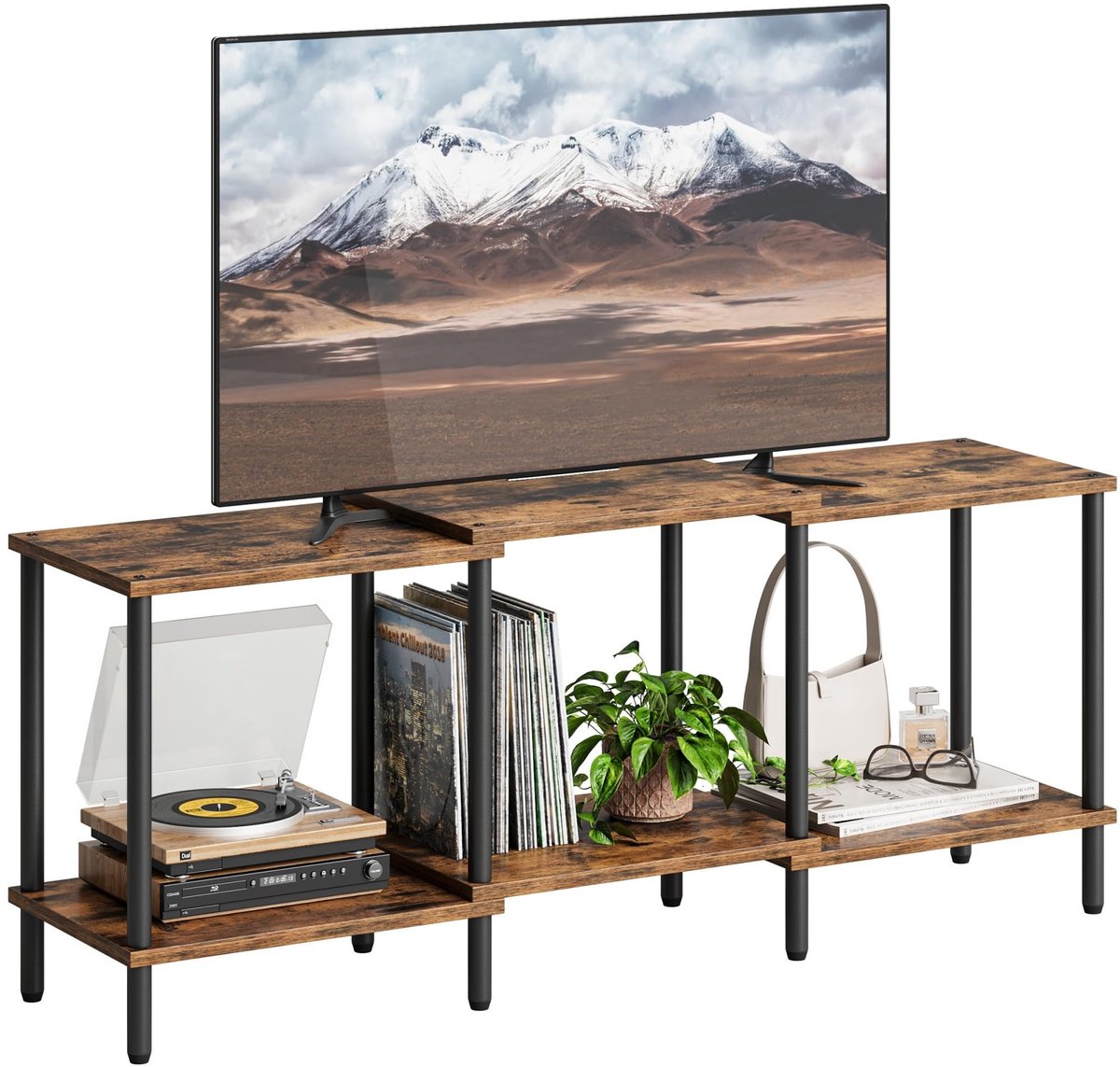 Omgoods - Houten TV-meubel met 2 Niveaus - Industrieel Design, Bruin