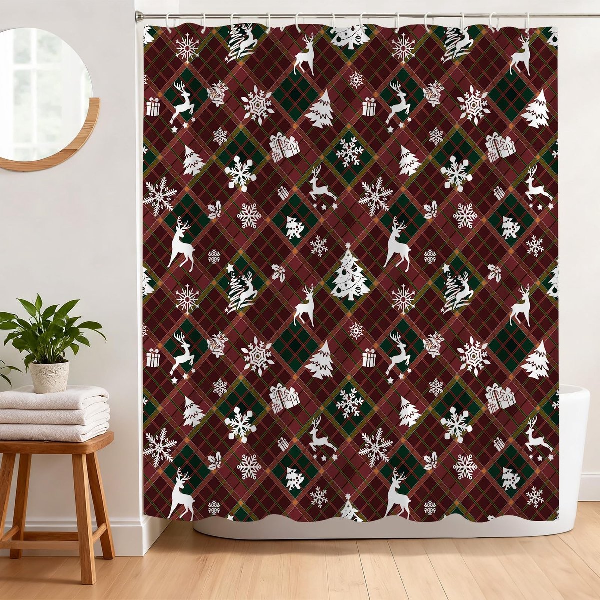 Omgoods - Kerst Douchegordijn 180x180 cm met Haken