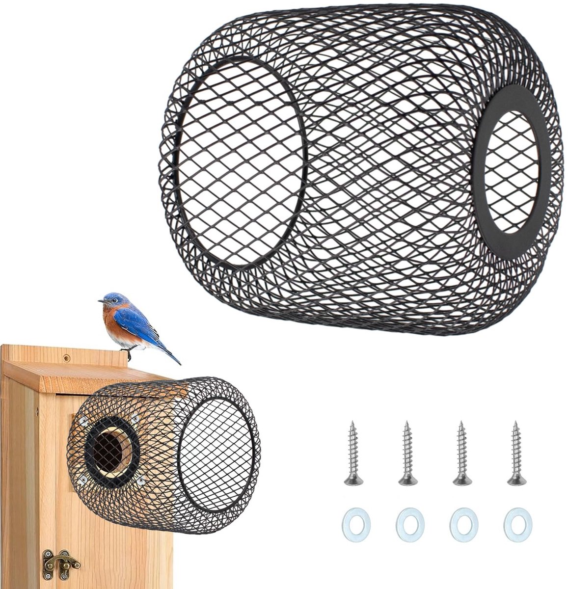Omgoods - Blauw Vogelhuisje met Draadbescherming - Voor Oostelijke Blauwe Mezen