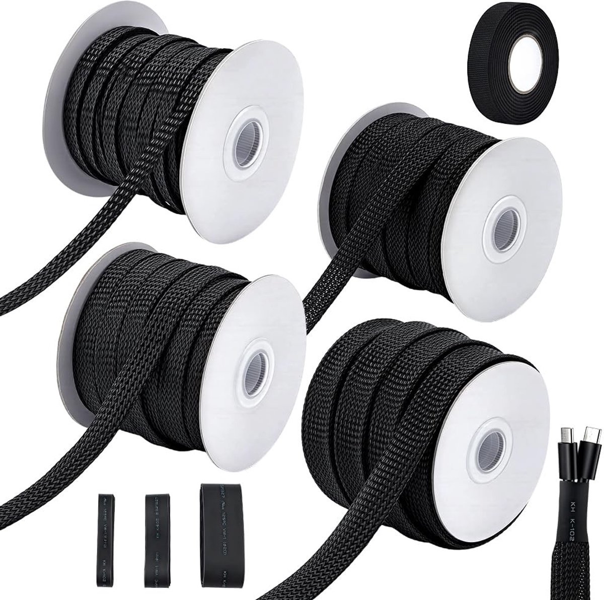 Omgoods - 60m Kabelhoes Set - Gevlochten Kabelbescherming