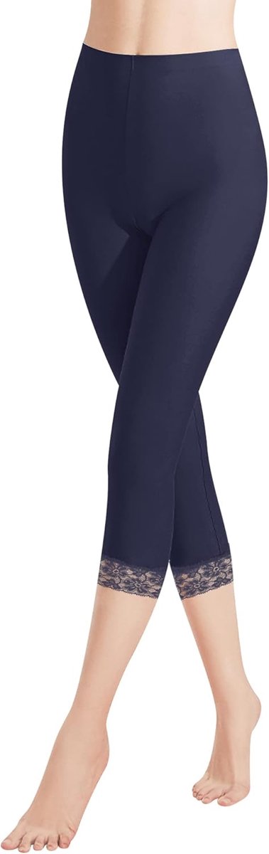 Dameslegging 3/4-broek met kant van katoen, capribroek met hoge taille, kleurrijk, slim fitnessbroek, meerkleurig 4166