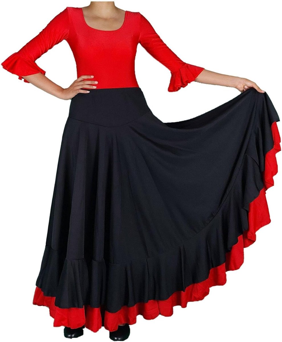 rok met 2 ruches, zwart-rood