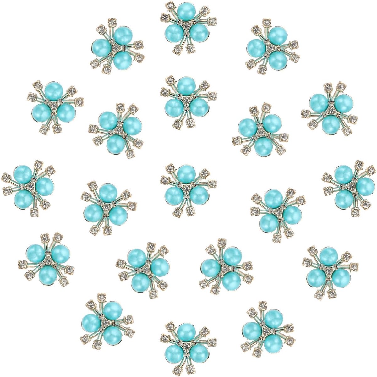 20 stuks Parel Bloemknoppen, Stras Parel Bloemknoppen Versieringen Imitatieparel Stras Knoppen Platte Achterkant Broche voor Sieraden Maken Ambachten Bruiloft Kleding Tas, Blauw