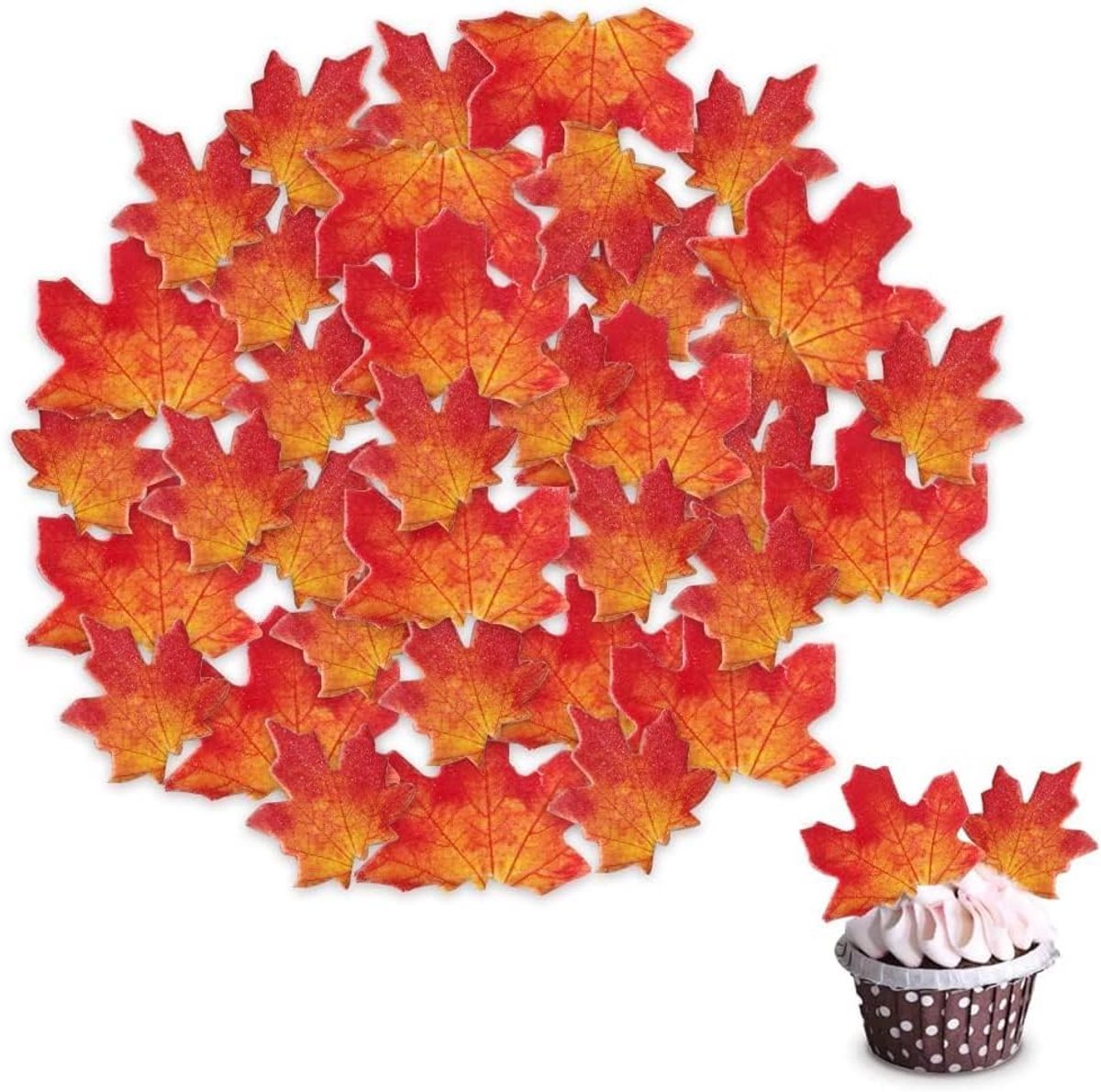 Eetbare herfstbladeren cupcaketoppers, esdoornbladeren taarttoppers, eetbare goudblad cupcaketoppers, wafelpapier, herfstbladtaartdecoraties voor herfst, Thanksgiving, feest