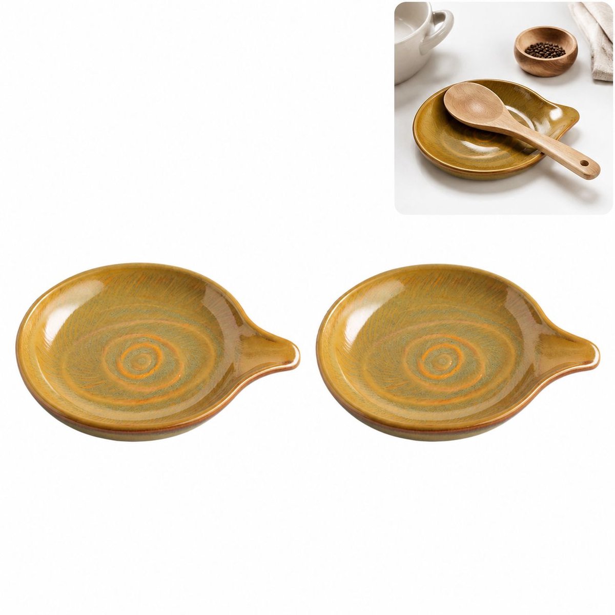 VHV-Lepelhouder - Keramische Lepellegger voor Keuken en Aanrecht - Stijlvolle Pollepelhouder en Rustplaats voor Pannenlepels - Set van 2 - Khaki