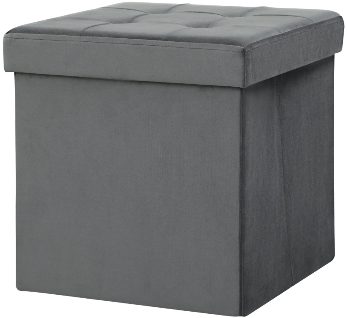 Grijs Afmetingen 38 x 38 x 38 cm opvouwbare opbergpoef met zachte fluweelachtige bekleding en hoogdicht schuim, met 37,6L opbergruimte, geschikt als zitkruk of voetenbank, ruimtebesparend ontwerp dat een