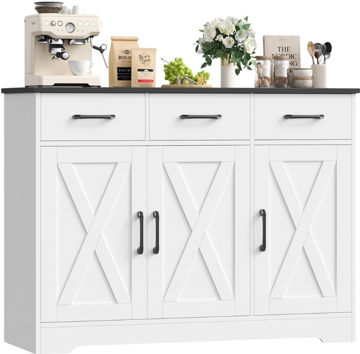 Keukenkast met LED & Stopcontact – Voor Keuken en Eetkamer – Met Wijnrek, Lade en Opbergruimte – 100x39x180 cm