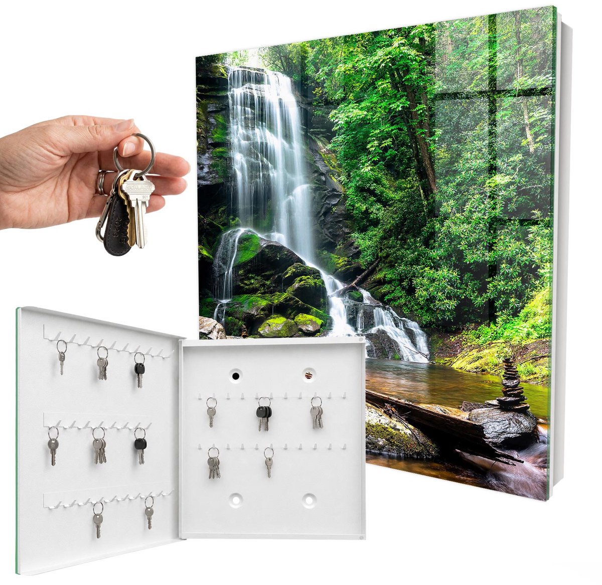 WallMuralia - Sleutelkast - 30x30x5 cm - met 50 haken - Natuurlijke Oase Sleutelkastje Binnen - Groente Sleutelbox - Linksopenend - Wit interieur