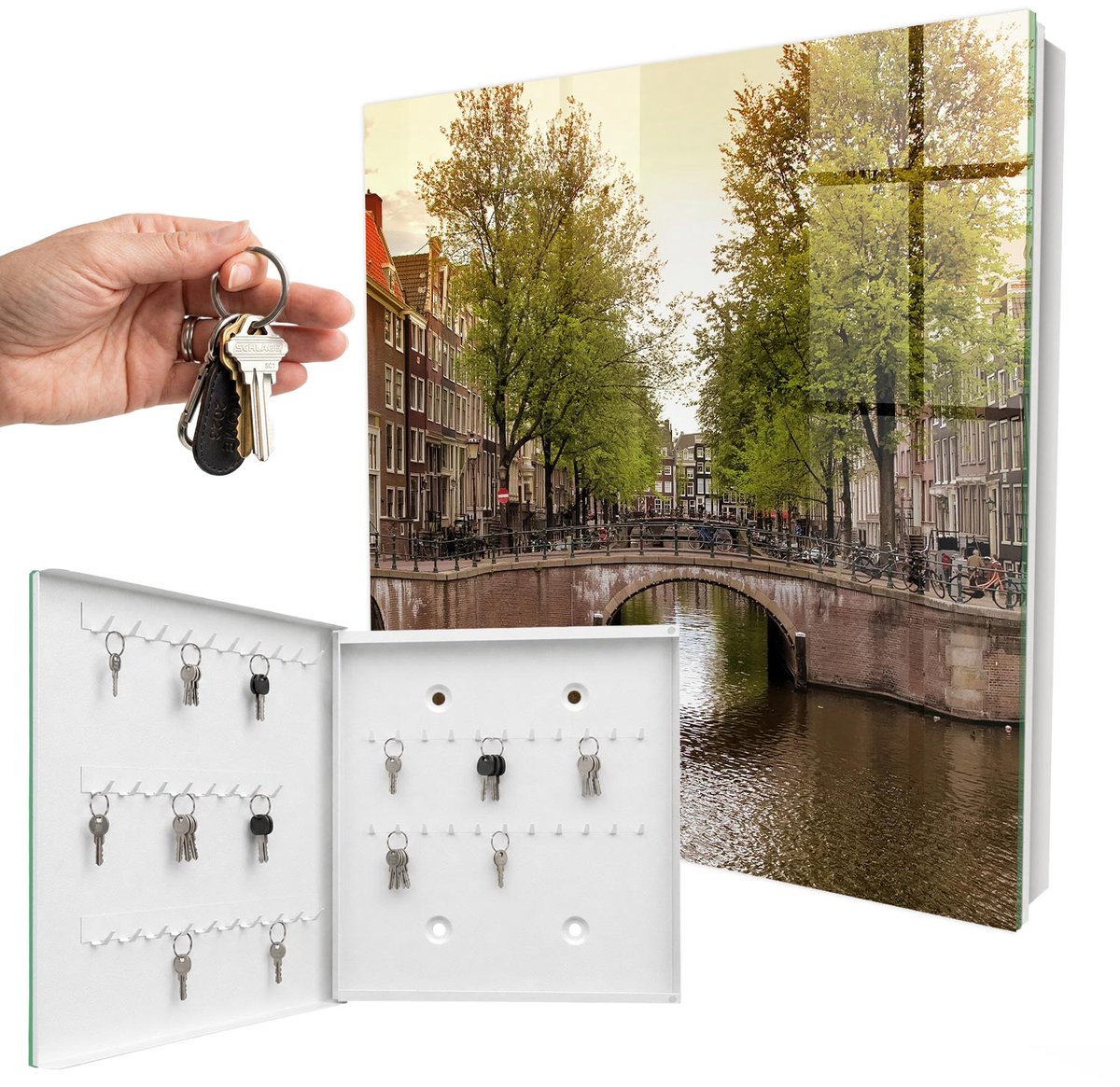 WallMuralia - Sleutelkast - 30x30x5 cm - met 50 haken - Stadskanaal Groot Sleutelkastje - Groente Sleutelbox - Linksopenend - Wit interieur