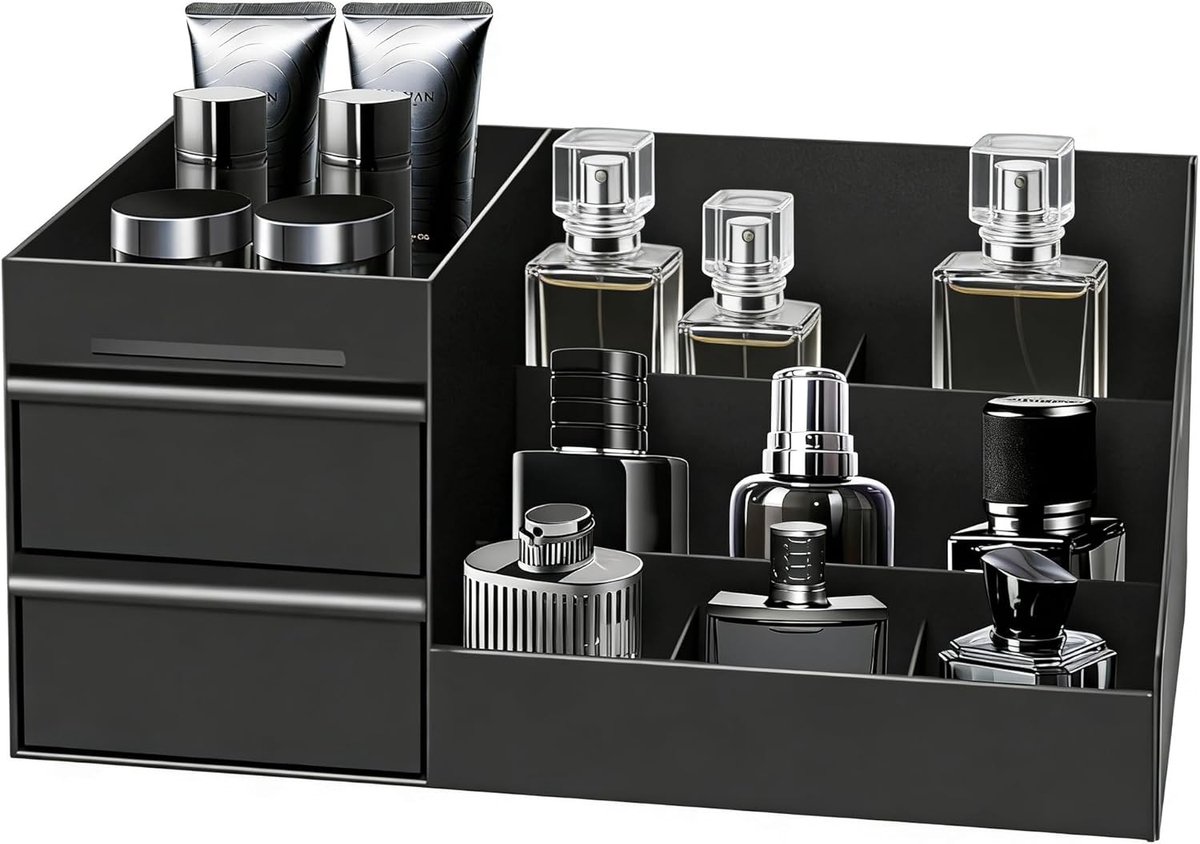 Make-up en Huidverzorging Organizer voor Badkamer en Kaptafel, Opbergdoos voor Parfum en Schoonheidsproducten (Zwart)