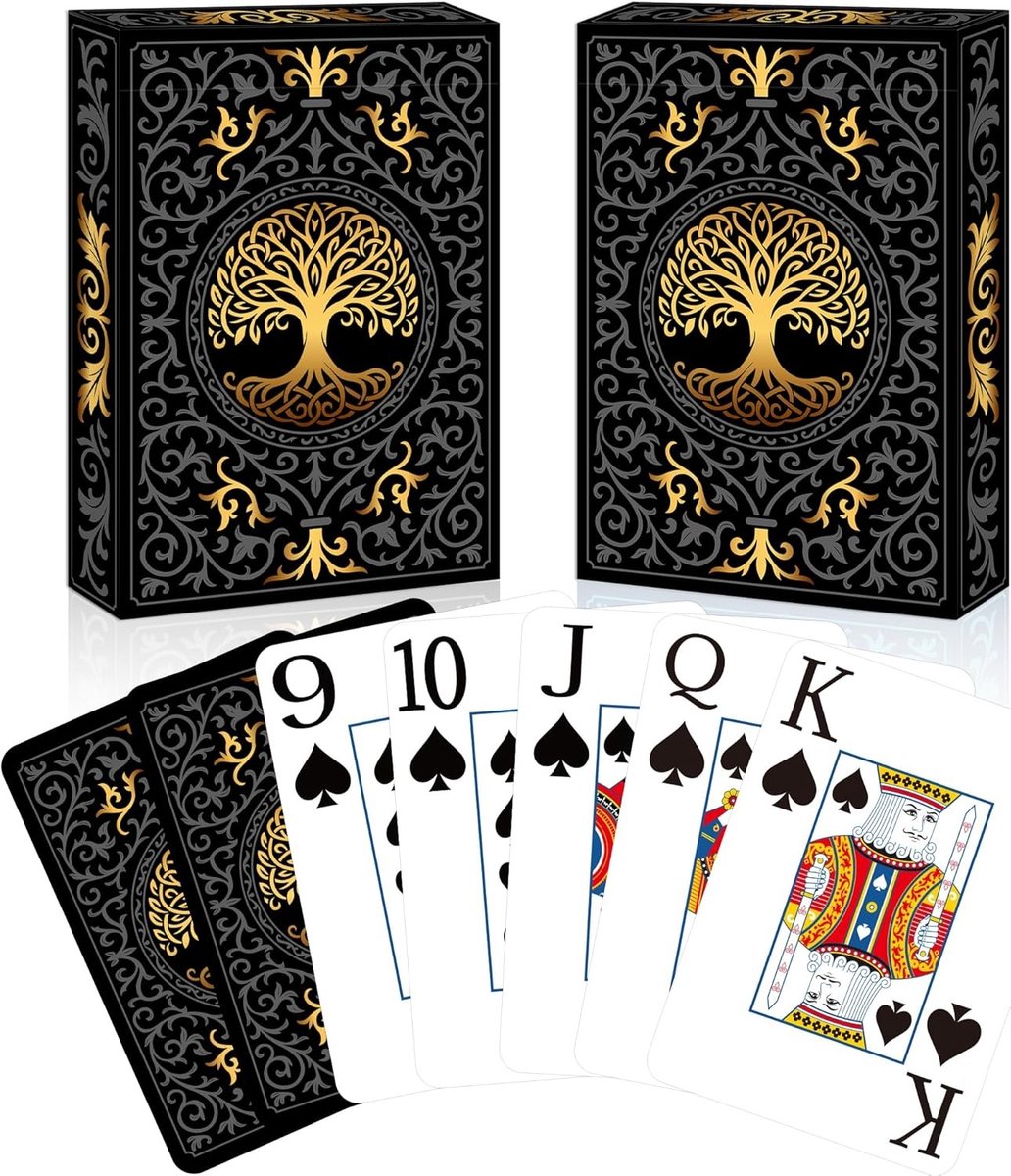 Grote Speelkaarten Set van 2, Premium Pokerkaarten voor Spelletjes, Gezellige Avonden en Tafelversiering (Zwart + Zwart)