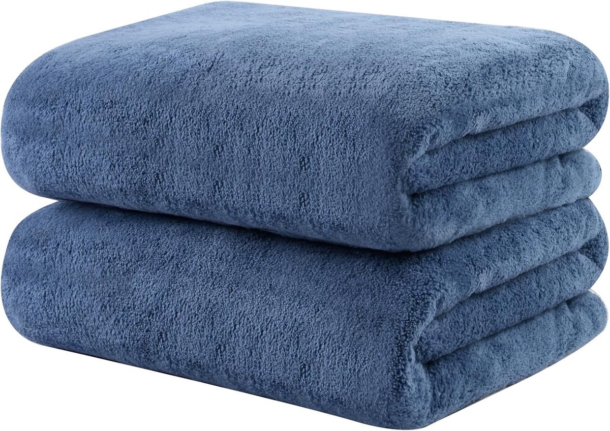 Set van 2 Fluffy Microfibre Handdoeken, Zacht en Absorberend, 50 x 100 cm, Blauw | Sneldrogend, Pluisvrij, Ideaal voor Haar en Lichaam