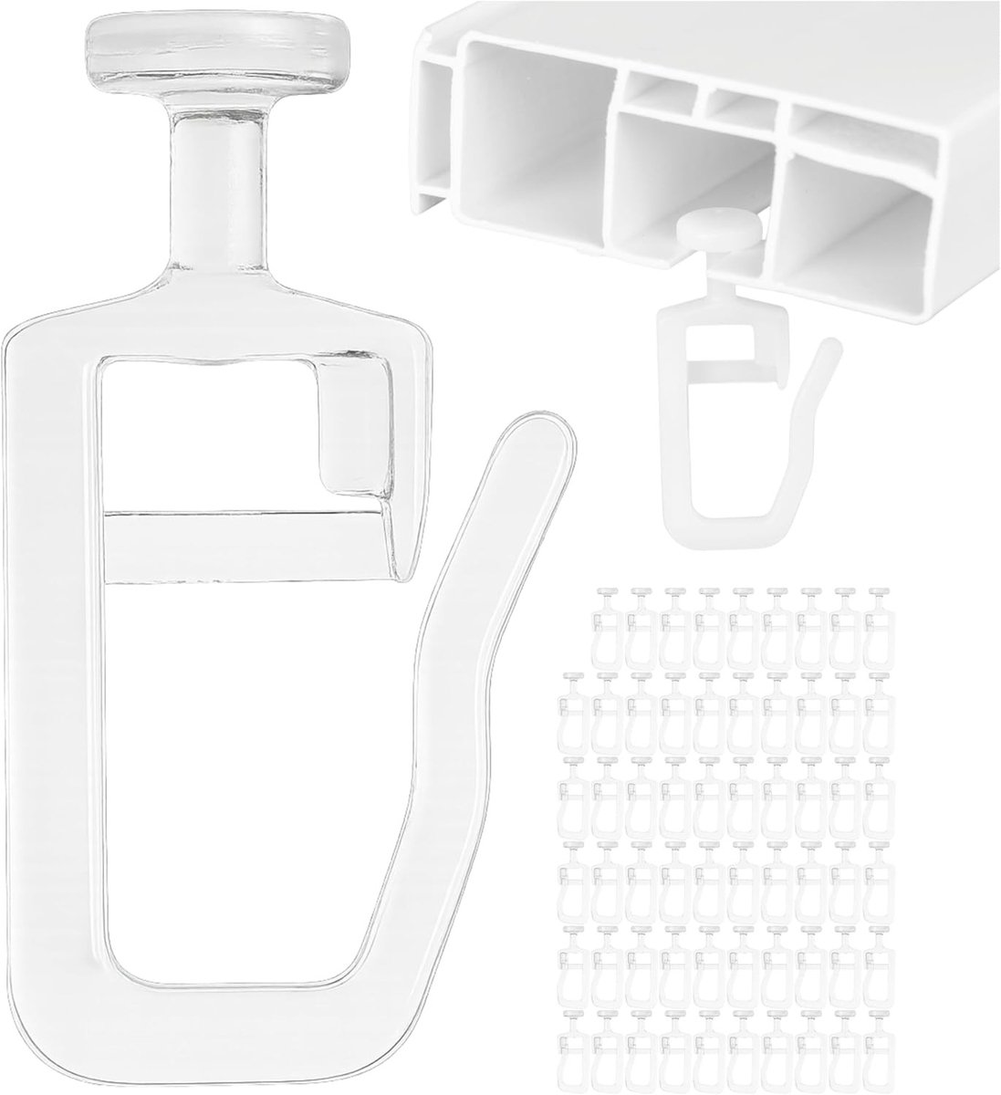 Plooiglijders Set - Transparant Kunststof - 60 Stuks - 7 mm - Voor Plafondrails