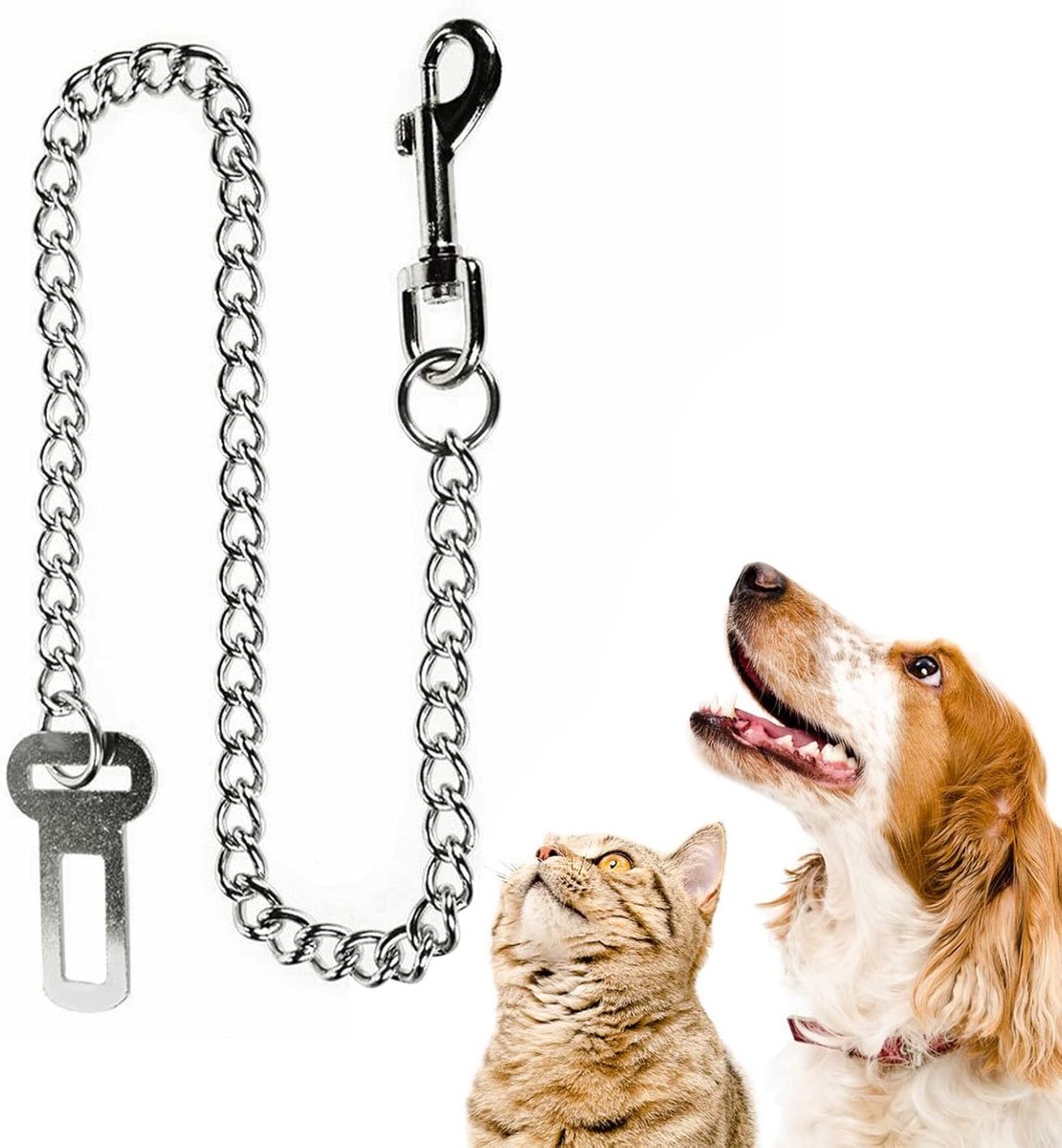 SnelShoppen - 304 Roestvrijstalen Honden Veiligheidsriem 60cm - Hondenlijn voor Auto - Bijt- en Kauwbestendige Ketting voor Grote Honden met Robuuste