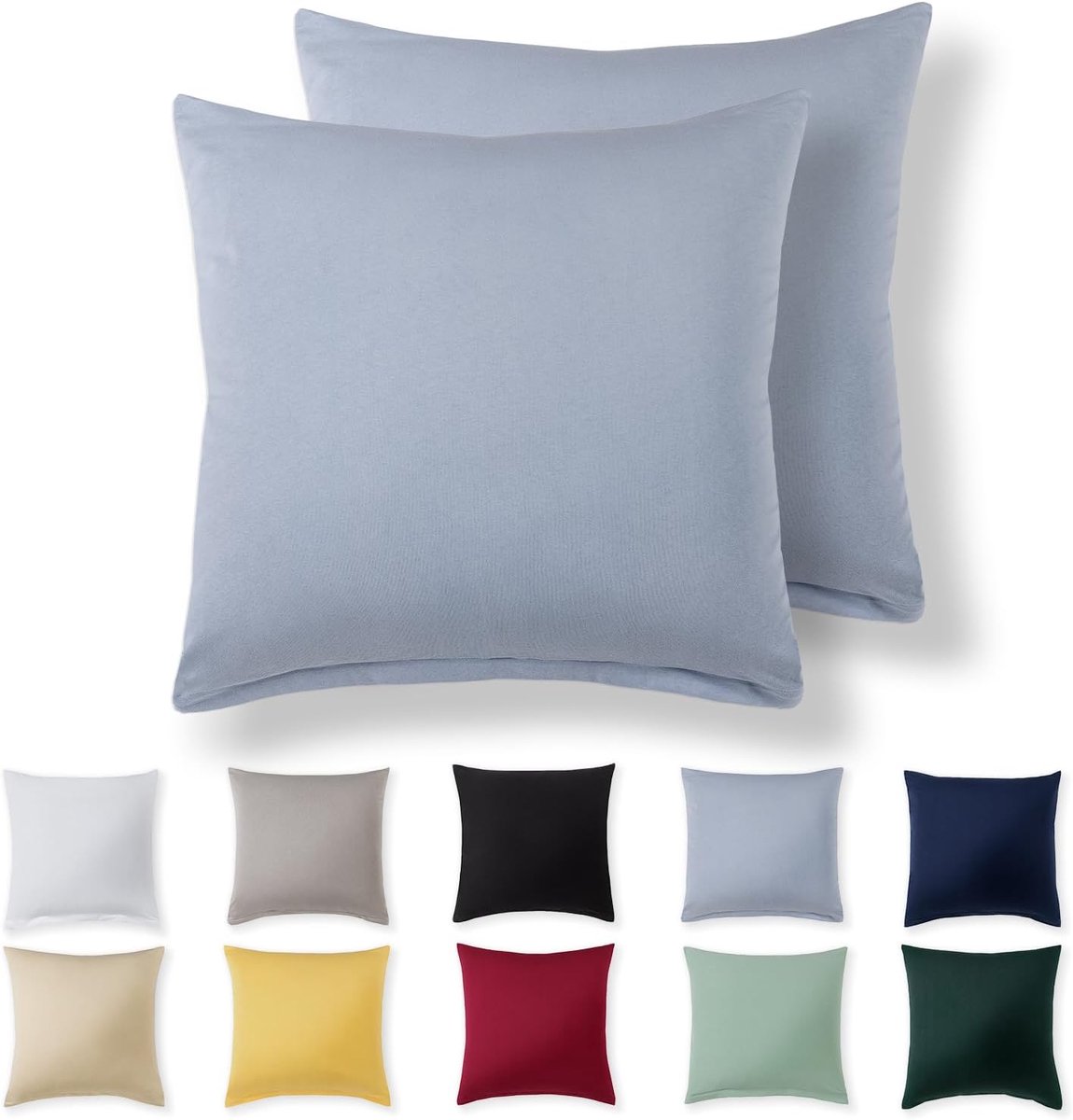 Kussensloop 50 x 50 cm (set van 2) - lichtblauw - 100% jersey katoen - kussensloop voor kussen 50 x 50 cm, jersey hoofdkussenslopen, superzachte kussenslopen 50 x 50 cm met ritssluiting