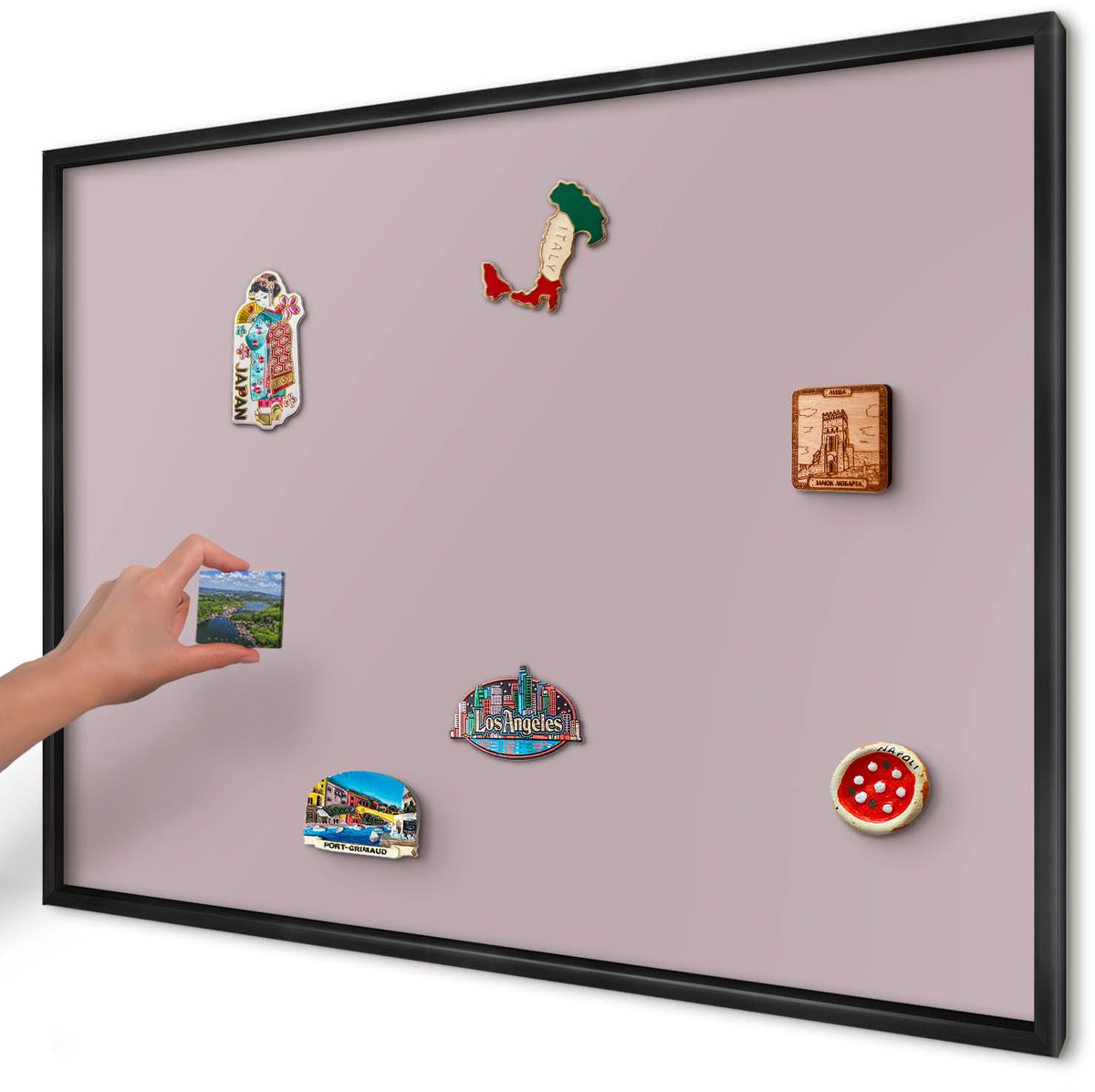 Artprintcave Roze Magneetbord mit Zwart Frame - 100x70 cm - Pastel Lila Memobord Keuken - Minimalist Notitiebord - Achtergronden En Patronen
