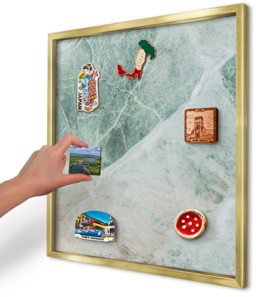 Artprintcave Groente Magneetbord mit Gouden Frame - 50x50 cm - Groene Texturen Wandbord Magnetisch - Abstract Magnetisch Bord Voor Magneten - Texturen
