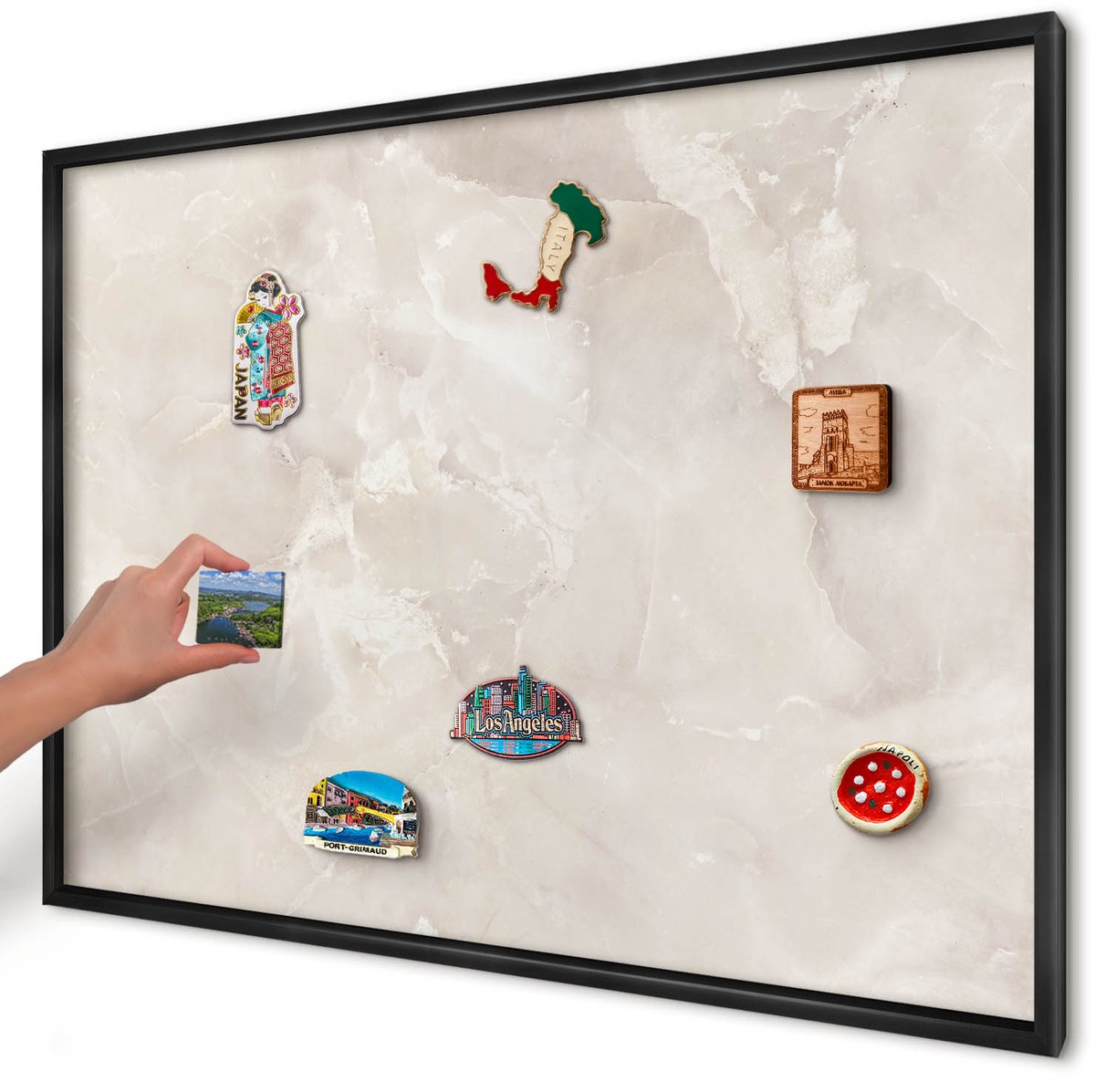 Artprintcave Beige Magneetbord mit Zwart Frame - 100x70 cm - Beige Marmer Bord Voor Magneten - Minimalist Magneetbord Voor Keuken - Texturen