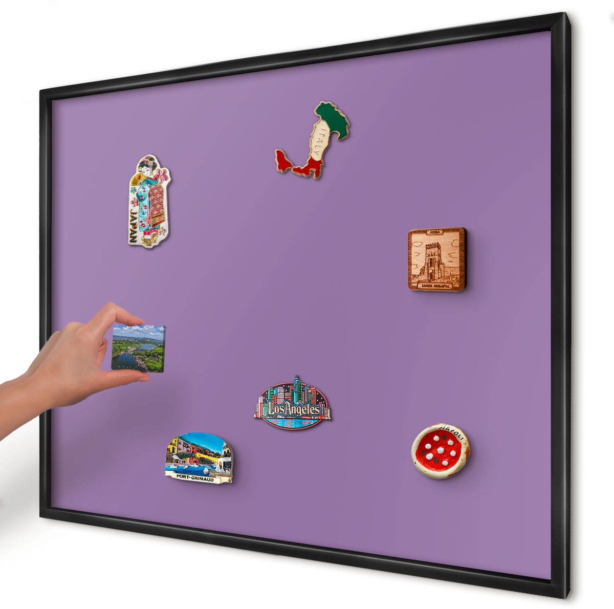 Artprintcave Paars Magneetbord mit Zwart Frame - 80x60 cm - Violet Notitiebord - Minimalist Magneetbord Voor Foto's - Achtergronden En Patronen