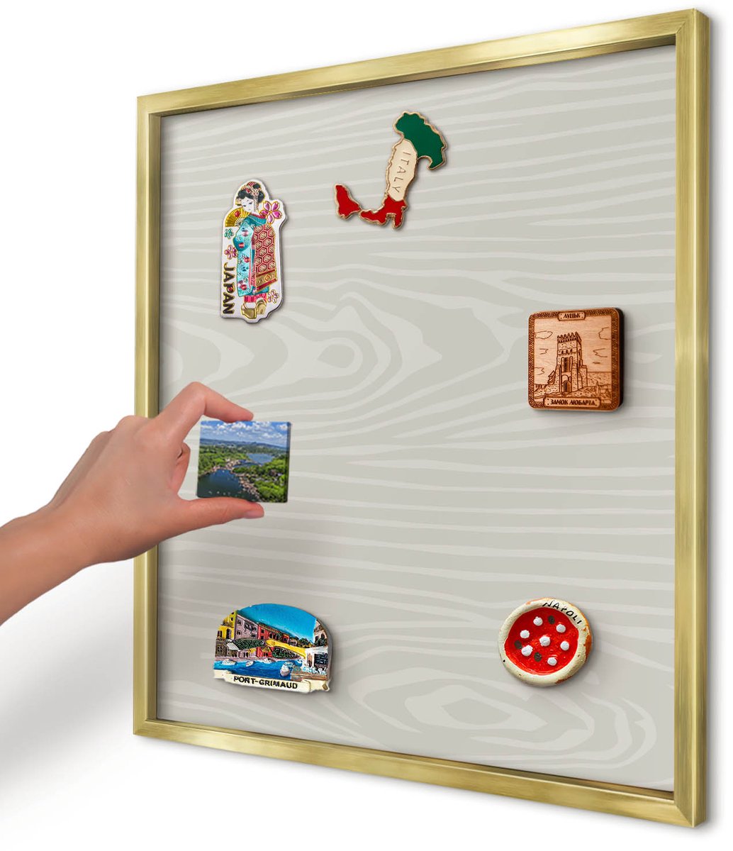 Artprintcave Grijs Magneetbord mit Gouden Frame - 50x50 cm - Houten Constructie Magnetische Organizer - Minimalist Magneetbord Voor Keuken - Texturen