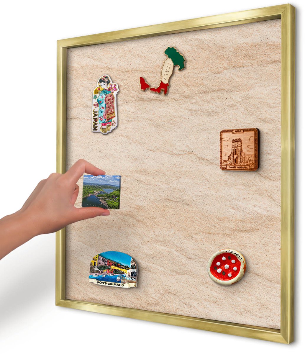 Artprintcave Beige Magneetbord mit Gouden Frame - 50x50 cm - Natuurlijke Elegantie Magneetbord Voor Keuken - Minimalist Notitiebord - Achtergronden En Patronen