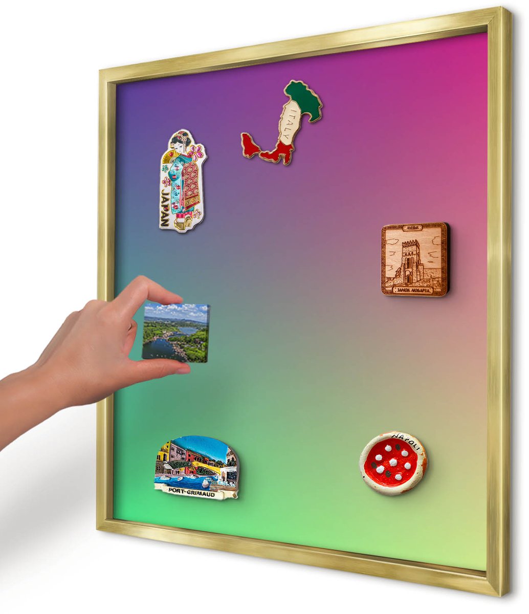 Artprintcave Paars Magneetbord mit Gouden Frame - 50x50 cm - Kleurrijk Verloop Magnetisch Bord Voor Magneten - Abstract Memobord Keuken - Abstractie