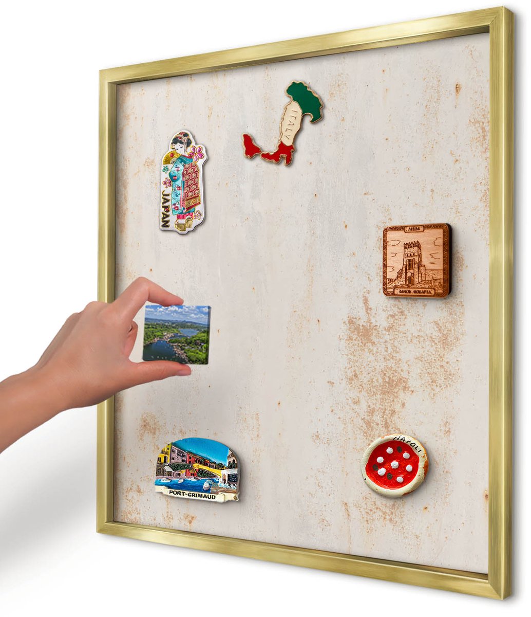 Artprintcave Beige Magneetbord mit Gouden Frame - 50x50 cm - Roestige Textuur Magnetisch Bord - Industrieel/Loft Memobord Keuken - Texturen