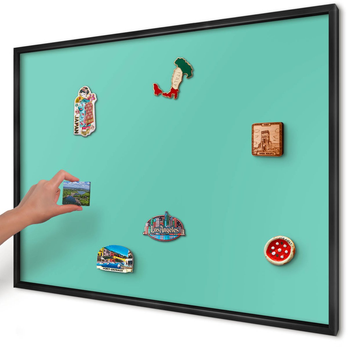 Artprintcave Turkoois Magneetbord mit Zwart Frame - 100x70 cm - Sterke Munt Magneetbord Voor Keuken - Minimalist Magnetisch Bord - Achtergronden En Patronen