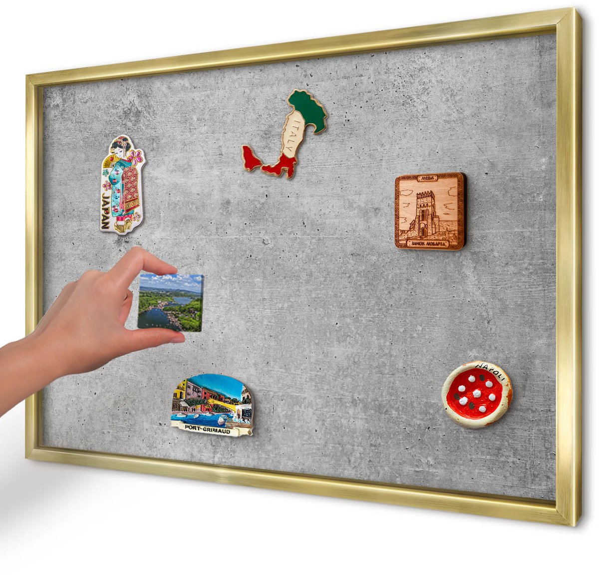 Artprintcave Grijs Magneetbord mit Gouden Frame - 60x40 cm - Concrete Minimalisme Bord Voor Magneten - Industrieel/Loft Magneet Bord mit Frame - Texturen