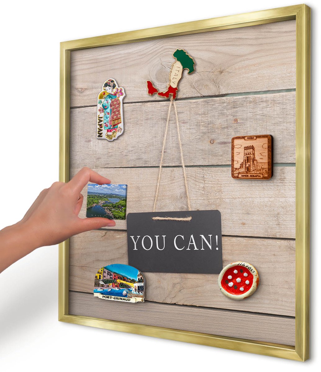 Artprintcave Beige Magneetbord mit Gouden Frame - 50x50 cm - Motivatie Elke Dag Magnetisch Bord - Rustiek Magnetische Organizer - Teksten