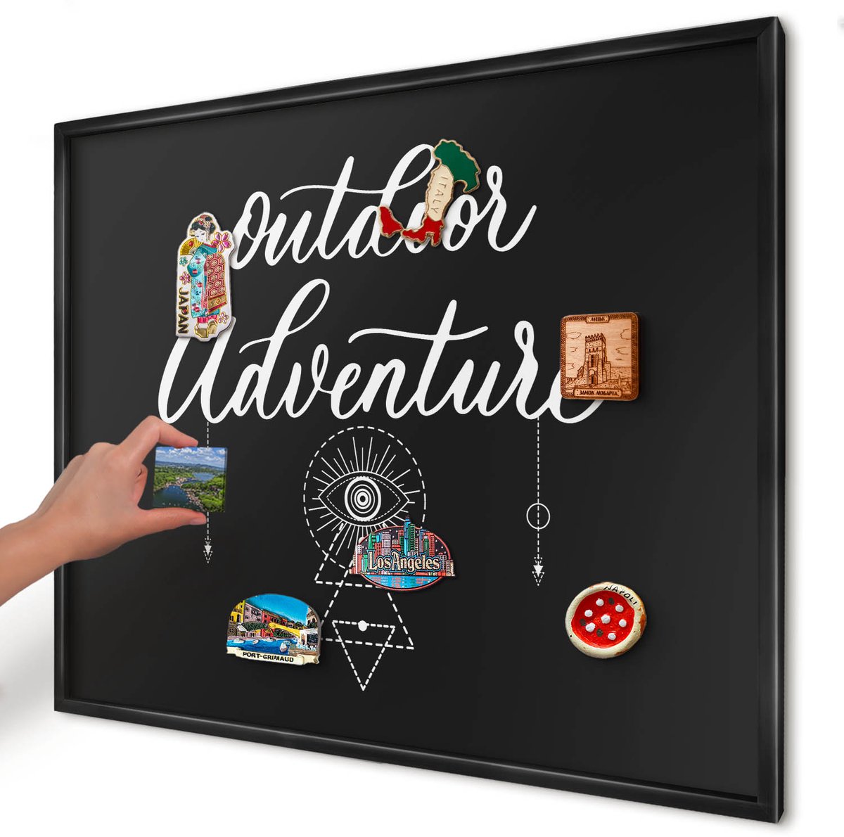 Artprintcave Zwart Magneetbord mit Zwart Frame - 80x60 cm - Buitenavontuur Bord Voor Magneten - Typografisch Notitiebord - Teksten