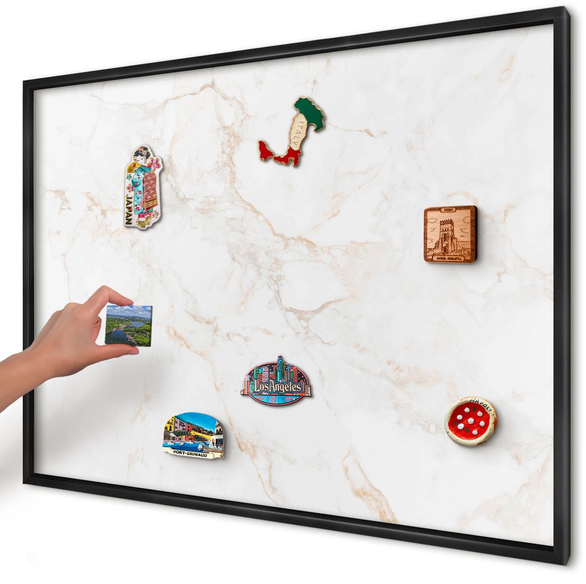 Artprintcave Wit Magneetbord mit Zwart Frame - 100x70 cm - Marmeren Elegantie Magneetbord Voor Foto's - Modern Magnetisch Bord - Texturen