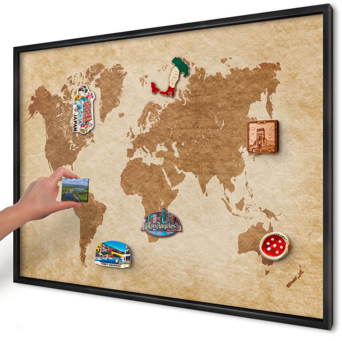 Artprintcave Beige Magneetbord mit Zwart Frame - 100x70 cm - Vintage Kaart Magnetisch Bord Voor Magneten - Vintage Magnetisch Bord - Kaarten