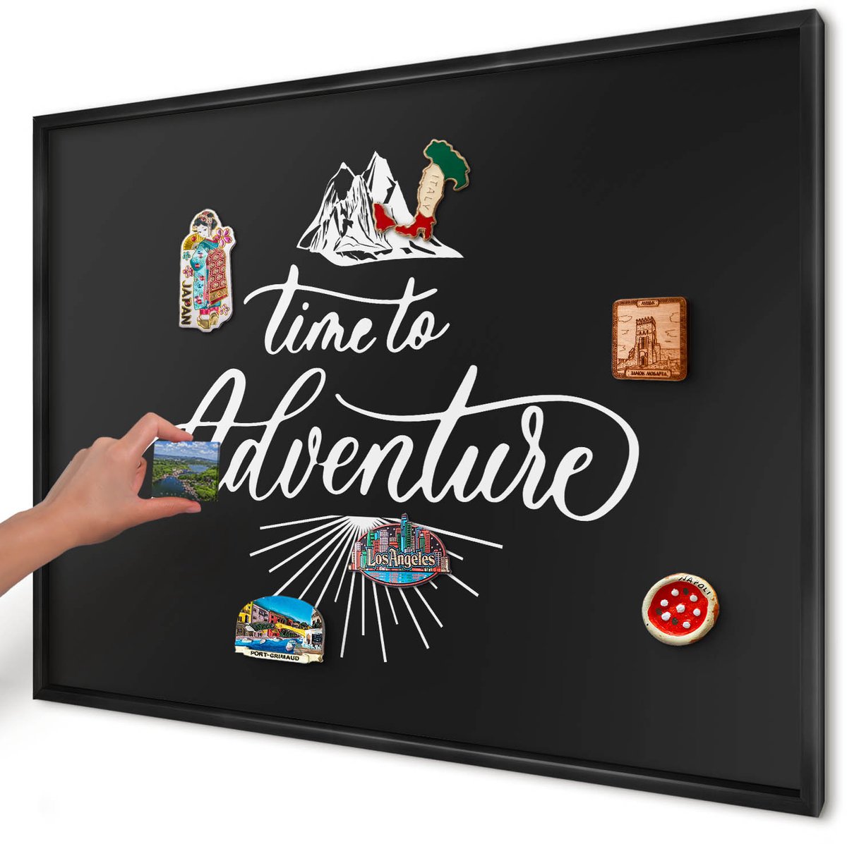 Artprintcave Zwart Magneetbord mit Zwart Frame - 100x70 cm - Avontuurlijke Tijd Magnetisch Bord - Typografisch Magnetisch Bord Voor Magneten - Teksten