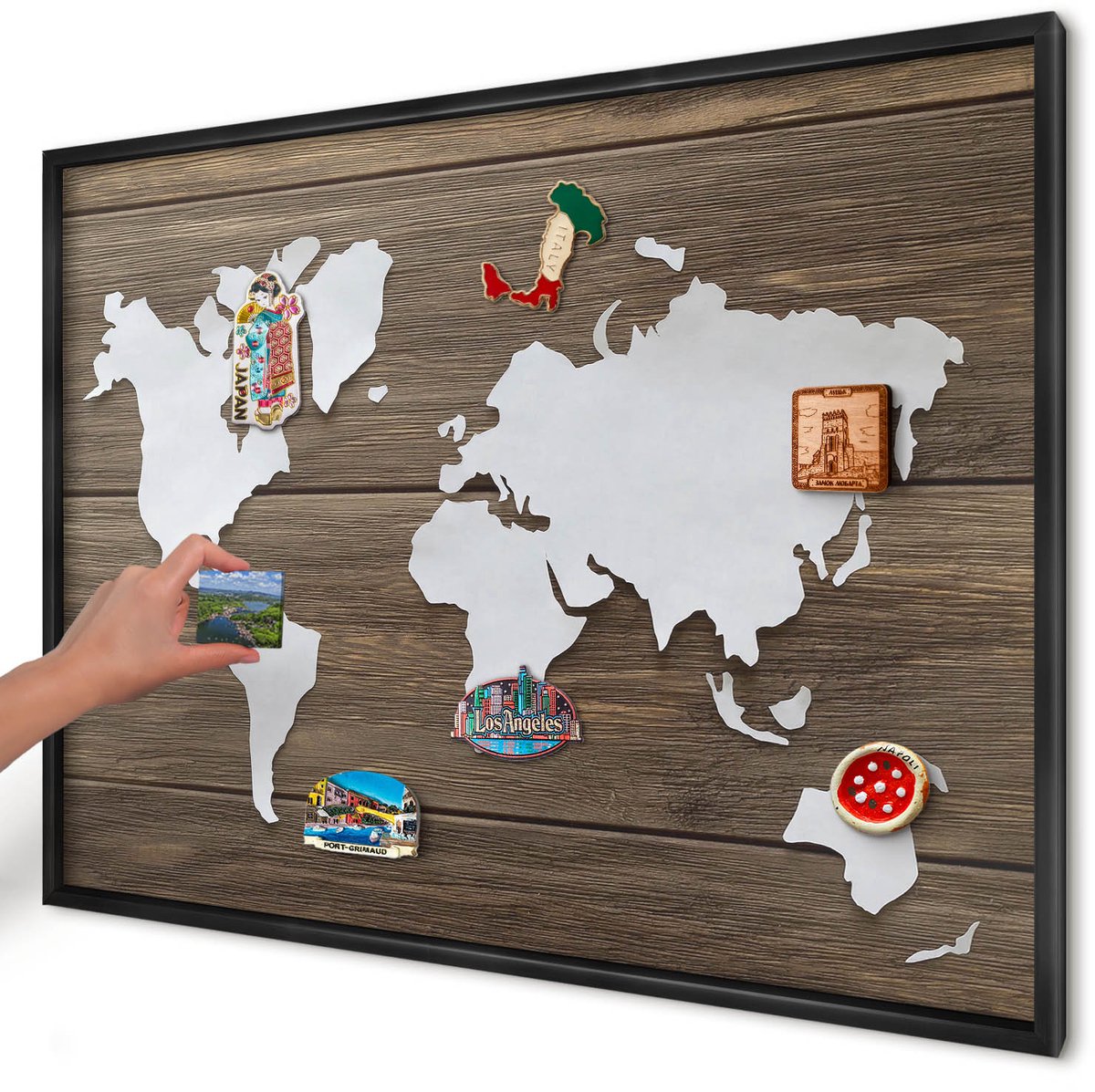 Artprintcave Bruin Magneetbord mit Zwart Frame - 100x70 cm - Houten Kaart Magneet Bord mit Frame - Minimalist Bord Voor Magneten - Kaarten