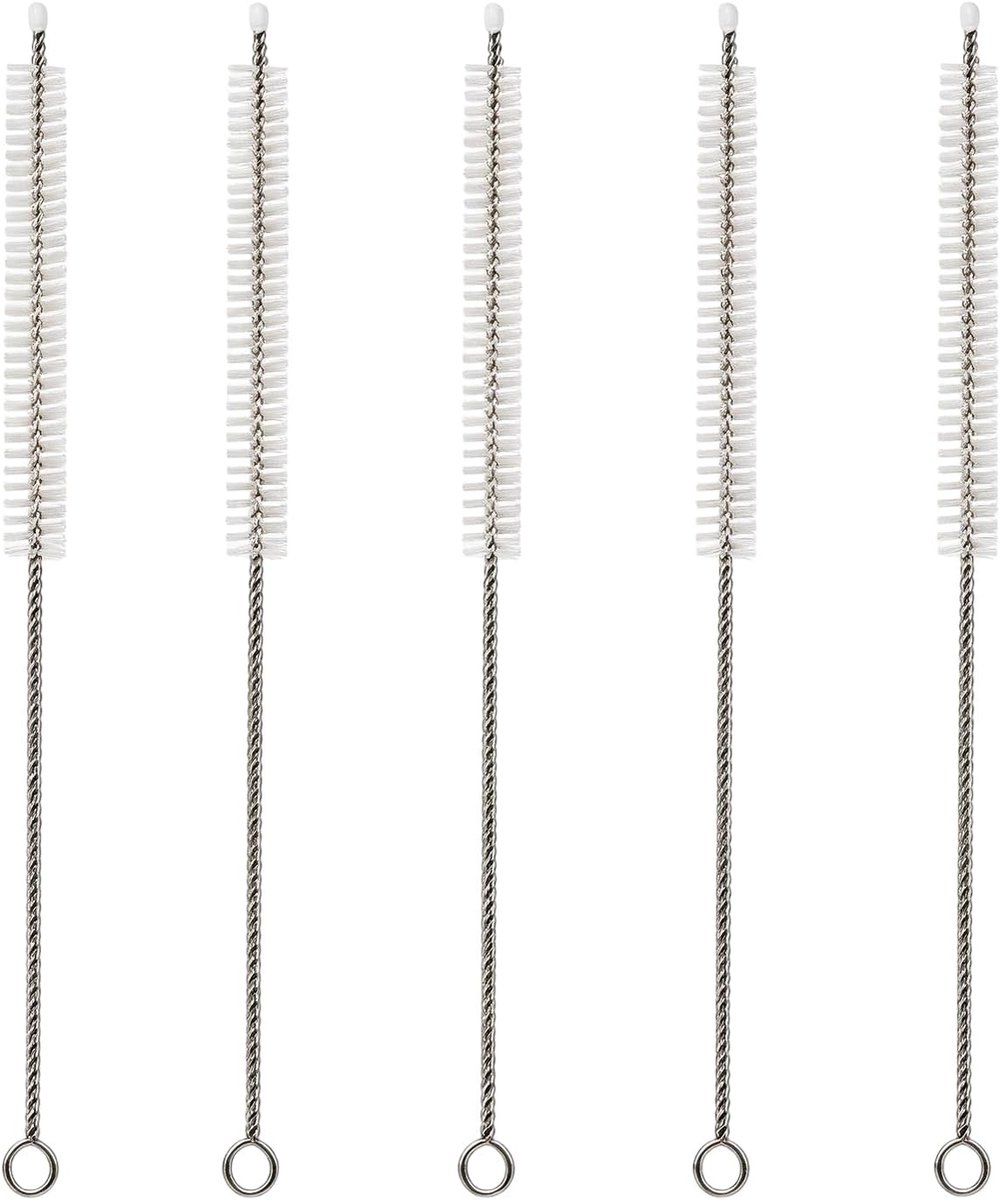 SnelShoppen - Set van 5, 30 cm, Extra Lange Schoonmaakborstels, Rietjesborstel, Herbruikbaar, Buigbare Stalen Kern voor Glazen Rietjes, Metalen Rietje
