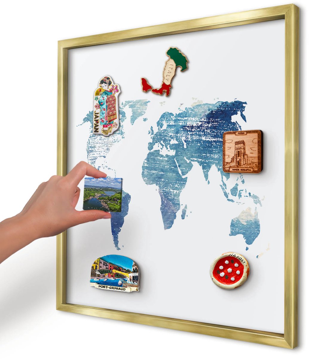 Artprintcave Wit Magneetbord mit Gouden Frame - 50x50 cm - Aquarelkaart Magnetisch Bord Voor Magneten - Waterverf Bord Voor Magneten - Kaarten